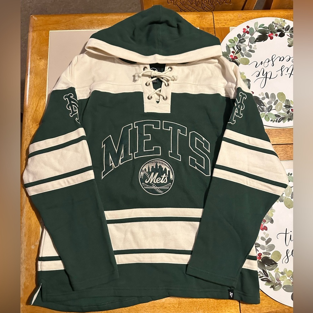47’ Brand New York Mets Dark Fire Superior Lacer Hoodie Dark Green Large NWT